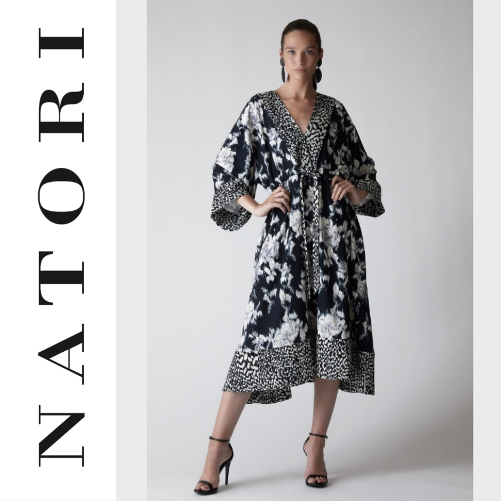 Natori Floral - Fluid Crepe Kimono Dress NWT